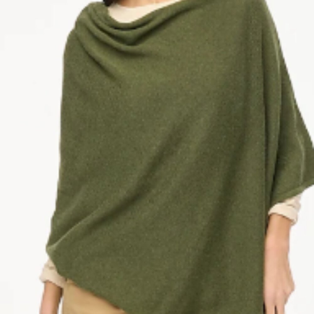JCREW One Size Cotton-Blend Triangle Sweater Poncho in FOREST GREEN